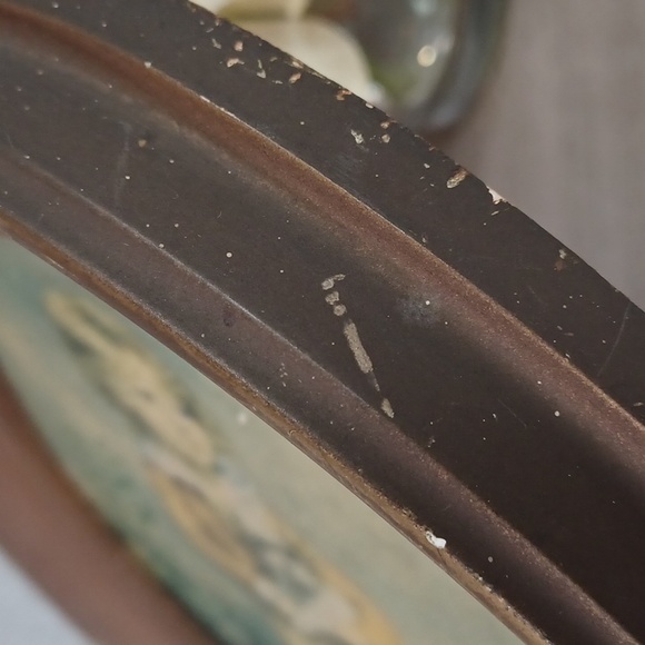 Antique Oval Wood Frame Vintage Wood Frame Art Print Boy & Dog Oval Shadow Box - Picture 7 of 16